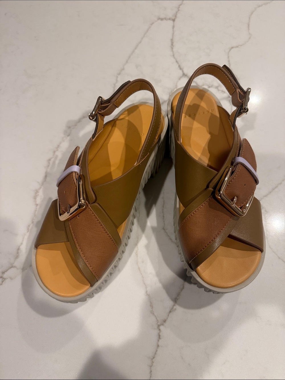Women’s 4CCCCEES Brown Crisscross Buckle Sandals